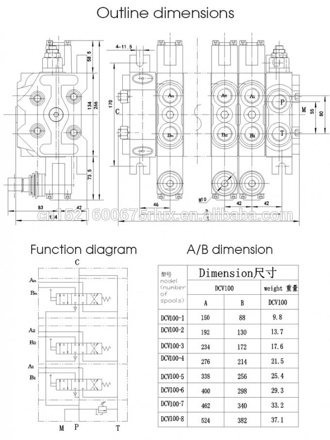 DCV100-S manuel/soupape de commande directionnelle hydraulique et pneumatique